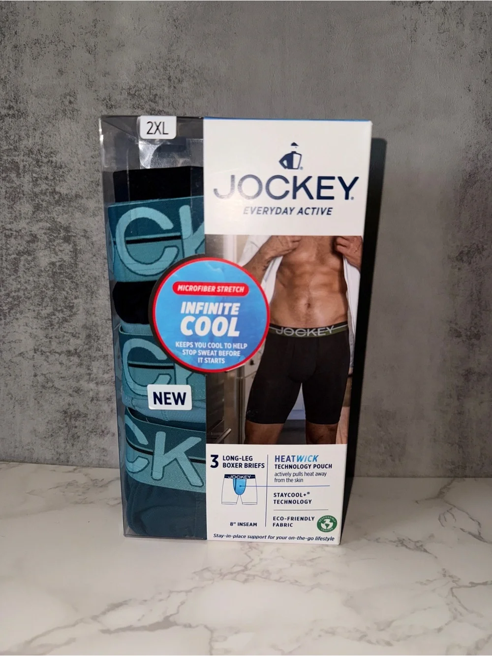Jockey Everyday Active 3-Pack Long Length Boxer Briefs - Teal & Black
